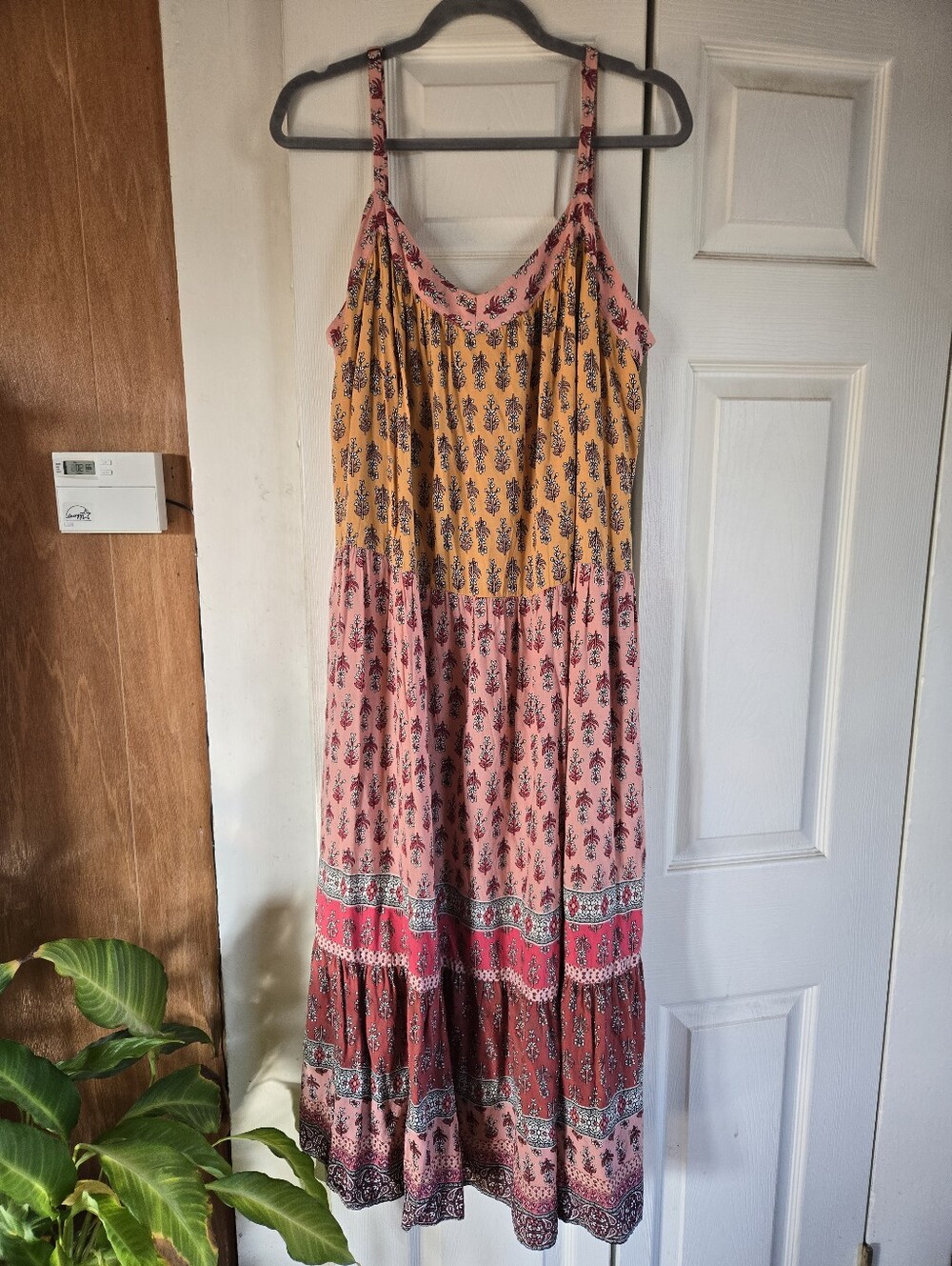 Knox Rose Pink and Mustard Tiered Maxi Sundress Size XXL